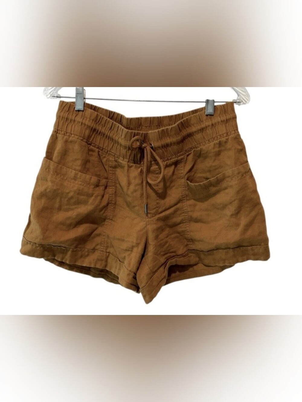 Athleta Women's Drawstring Linen-Blend Shorts in Brown Size 8